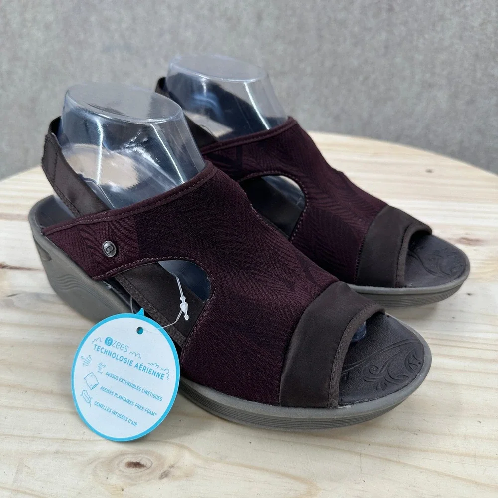 NEW Bzees Dashing Womens 9.5M Dark Plum Brown‎ Stretch Wedge Slingback Sandals
